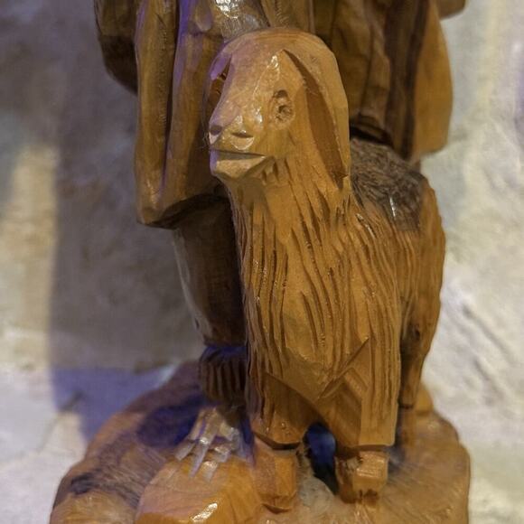 VTG 1975 Hand Carved Olive Wood Statue Man Sheep Shepherd 15" Old City Jerusalem - Picture 4 of 16